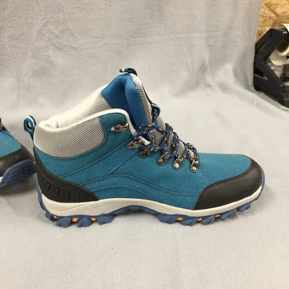 Fashion S Teal Blue Suede Hiking Boots Mens Size 43 Mid Top Trail Shoes‎